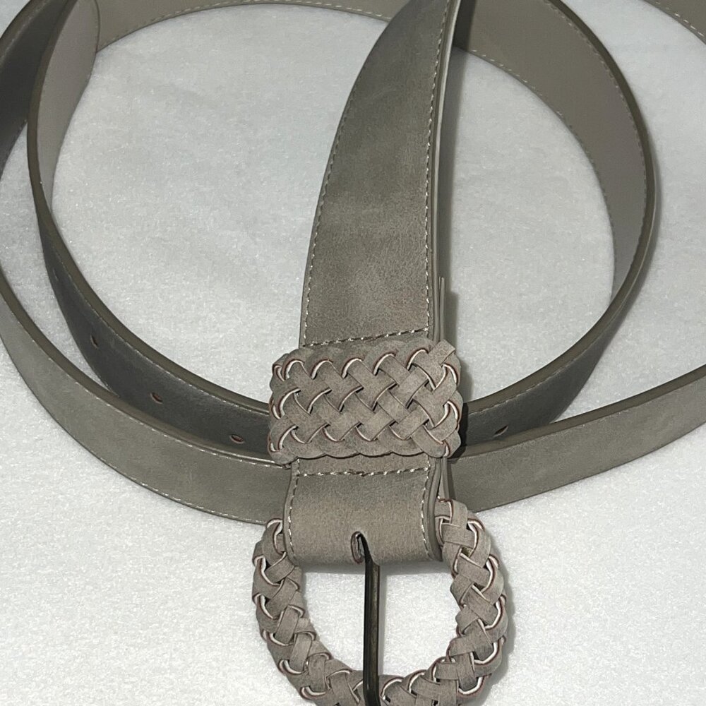 Maurices 2X Tan faux leather Belt Braided buckle - Picture 2 of 3
